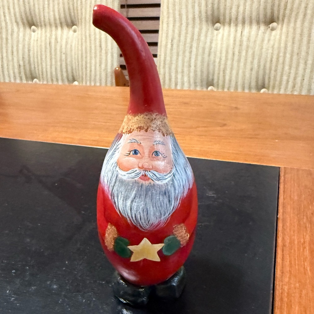 Festive Red Santa Figurine Painted Gourd